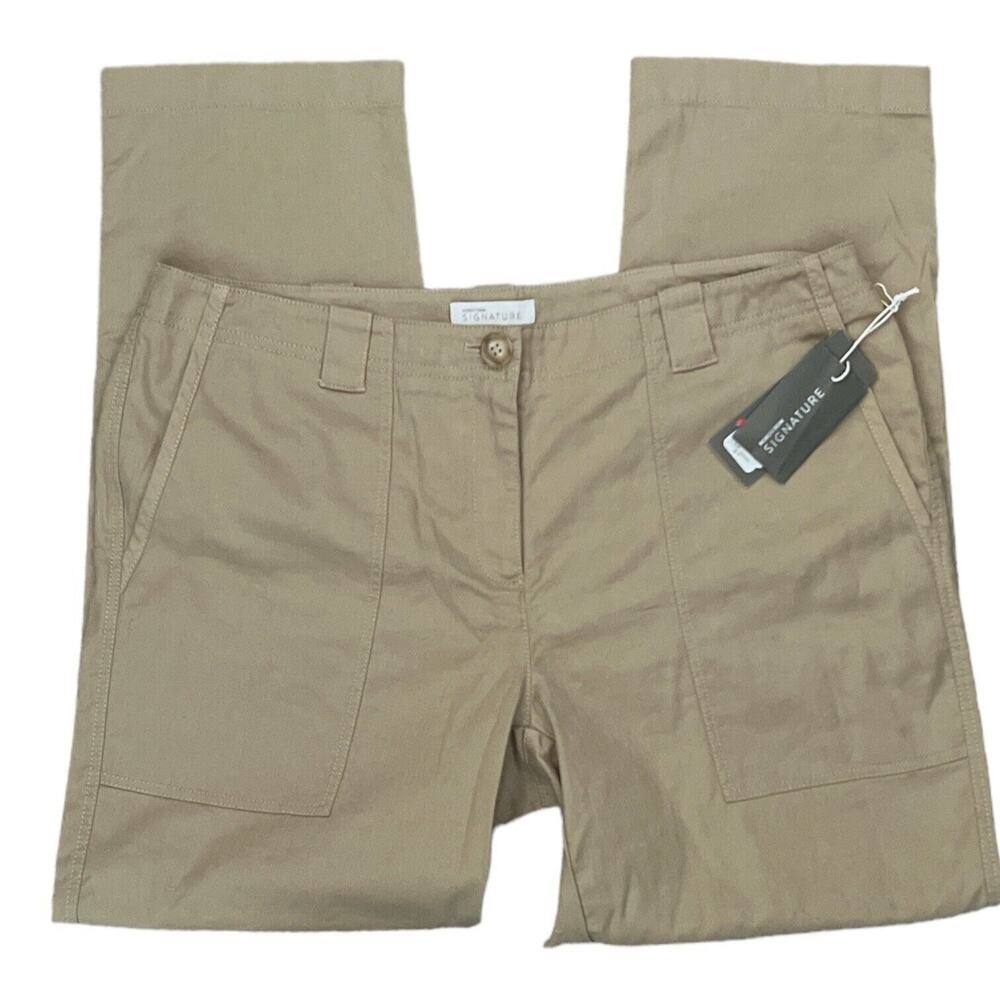 Nordstrom Signature Womens Size 12 Stretch Cotton & Linen Ankle Pants Tan NWT